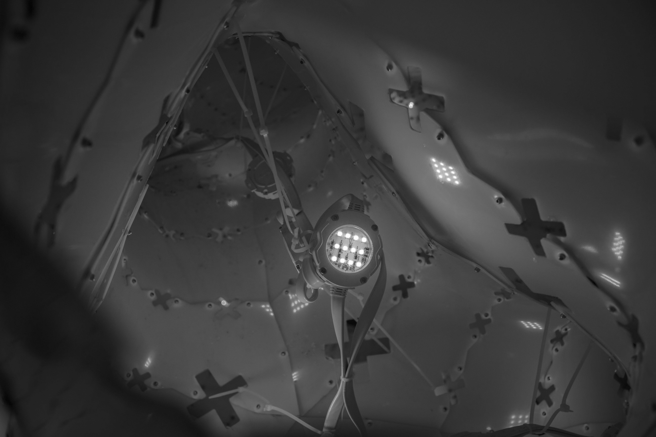 Interior of a precision robotic joint assembly, illuminated LED array